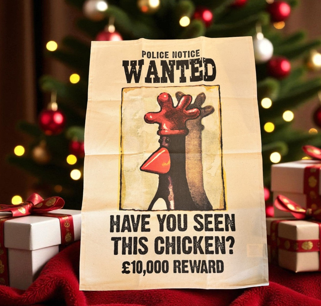 Feathers McGraw “Wanted” Dish Towel – 100% Recycled Cotton