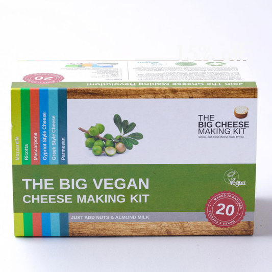 Box of 'The Big Vegan Cheese Making Kit' on a white background