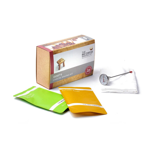 What's in the Goat's Cheese Making Kit: citric acid, organic sea salt, thermometer and muslin