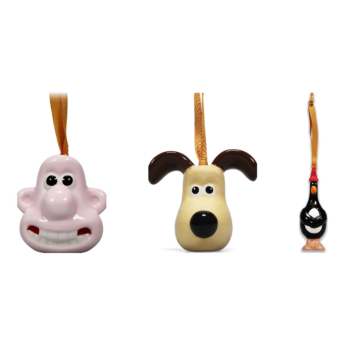 Wallace, Gromit and Feathers McGraw ceramic hanging decorations