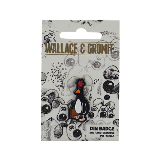 Wallace & Gromit Feathers McGraw Pin Badge on its backing card